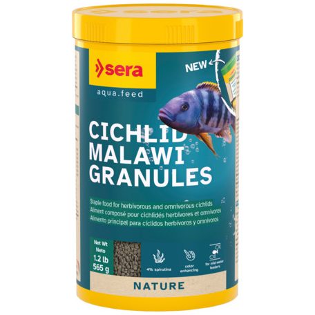 Sera Cichlid Malawi Granules | Algaevő sügérek granulált alapelesége – 1000 ml (565g)