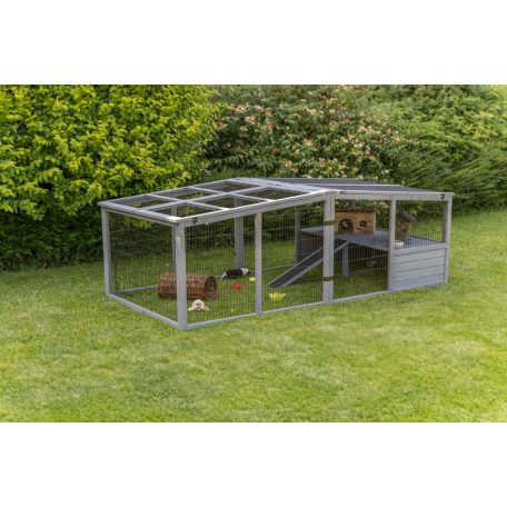 Trixie XXL Outdoor Run | Óriás kültéri fém kifutó védőfedéllel nyulak számára – 233 × 79 × 116 cm