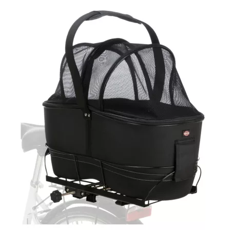Trixie | Dog Bicycle Basket Long for Wide Bike Racks | biztonságos kerékpáros hordozó kutyáknak – fekete, 29 × 49 × 60 cm, max. 8 kg