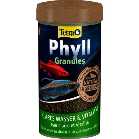 Tetra Phyll Granules | Prémium növényi szemcsés eleség növényevő díszhalak számára – 250 ml