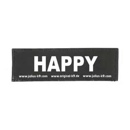 Julius-K9 | Hámfelirat | Cserélhető tépőzáras felirat – HAPPY (nagy)