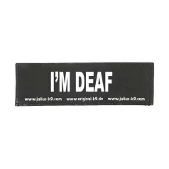   Julius-K9 | Hámfelirat | Cserélhető tépőzáras felirat – I'M DEAF (kicsi)