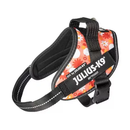 Julius-K9 | IDC Powerhám | Ergonomikus, fényvisszaverő kutyahám – rózsaszín virágmintás (L/1) 63–85 cm