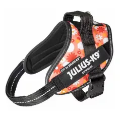   Julius-K9 | IDC Powerhám | Ergonomikus, fényvisszaverő kutyahám – rózsaszín virágmintás (XL/2) 71–96 cm