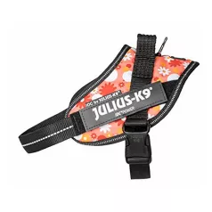   Julius-K9 | IDC Powerhám | Ergonomikus, fényvisszaverő kutyahám – rózsaszín virágmintás (S/Mini) 49–67 cm