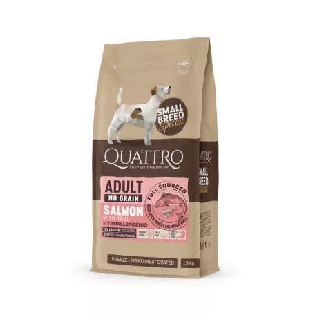 QUATTRO Hypoallergenic SMALL BREED ADULT SALMON-KRILL kutyatáp 1,5kg