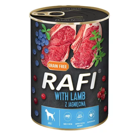 RAFI kutya pástétom bárány, vörös- és kék áfonyával konzerv 400g