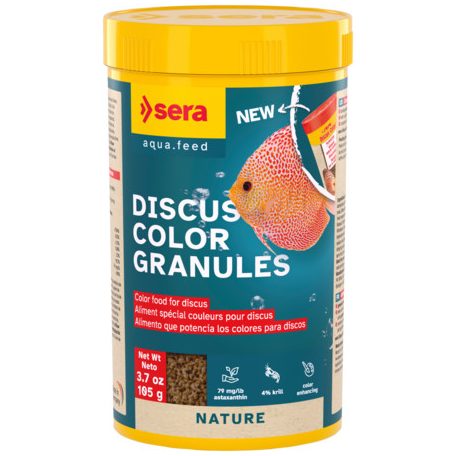 Termék név:  Sera Discus Color | Színfokozó granulált táp diszkoszhalak számára – 250 ml / 100 g