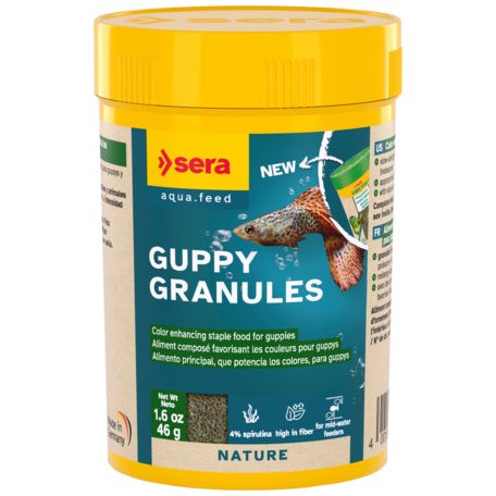 Sera Guppy Granules | Granulált díszhaltáp guppik és elevenszülők részére – 100 ml / 44 g
