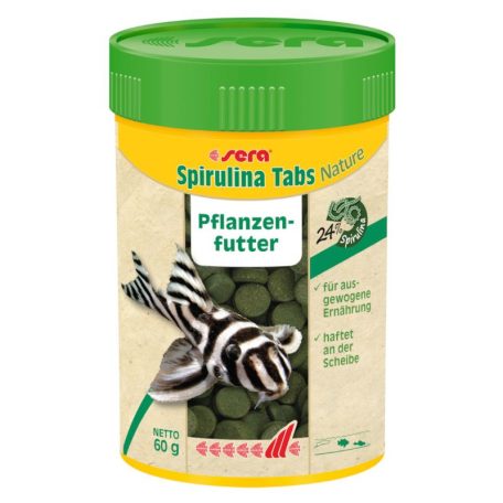 Sera | Spirulina | Tablettás táplálék | Édes- és tengervizi díszhalak számára - 100 ml/100 db tabletta (süllyedő)