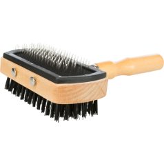   Trixie Double-Sided Wood Brush | Kétoldalas kefe fa nyéllel kutyák részére – 10 × 18 cm