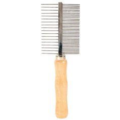  Trixie Double-Sided Wood Comb | Kétoldalas fém fésű fa nyéllel – 17 cm