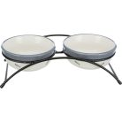 Trixie | Bowl Set kerámia tál szett fém állványban macskáknak –  mintás (2 × 0,3 l / Ø12 cm)