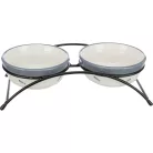 Trixie | Bowl Set kerámia tál szett fém állványban macskáknak –  mintás (2 × 0,3 l / Ø12 cm)