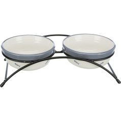   Trixie | Bowl Set kerámia tál szett fém állványban macskáknak –  mintás (2 × 0,3 l / Ø12 cm)