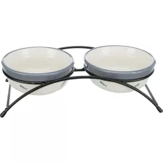   Trixie | Bowl Set kerámia tál szett fém állványban macskáknak –  mintás (2 × 0,3 l / Ø12 cm)