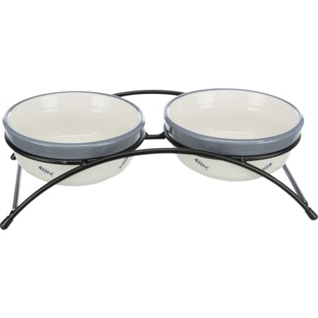 Trixie | Bowl Set kerámia tál szett fém állványban macskáknak –  mintás (2 × 0,3 l / Ø12 cm)