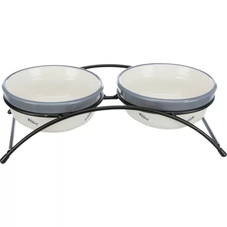 Trixie | Bowl Set kerámia tál szett fém állványban macskáknak –  mintás (2 × 0,3 l / Ø12 cm)