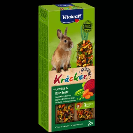 Vitakraft | Kracker | Dupla ropogós rúd zöldséggel és céklával törpenyulak részére – 2 × 56 g (112 g)
