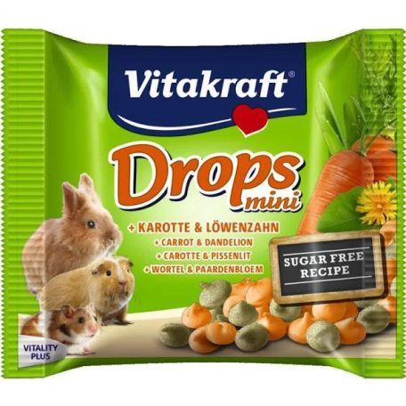  Vitakraft Drops Mini | Jutalomfalat rágcsálóknak | Sárgarépa-pitypang - 40 g