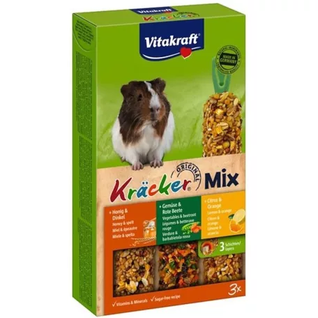 Vitakraft Kracker Tripla Rúd | Kiegészítő eleség citrus, méz és zöldség ízesítéssel tengerimalacoknak – 168 g