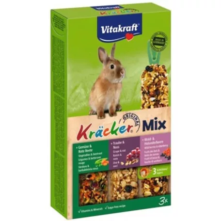 Vitakraft Kracker Tripla Rúd | Kiegészítő eleség zöldség, mogyoró és erdei gyümölcs ízesítéssel nyulak részére – 168 g