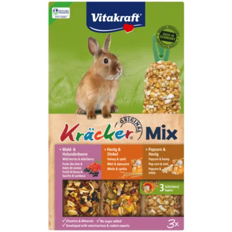 Vitakraft | Kracker Tripla Rúd | Ropogós csemegerúd válogatás zöldséggel, mogyoróval és erdei gyümölccsel nyulak részére – 168 g