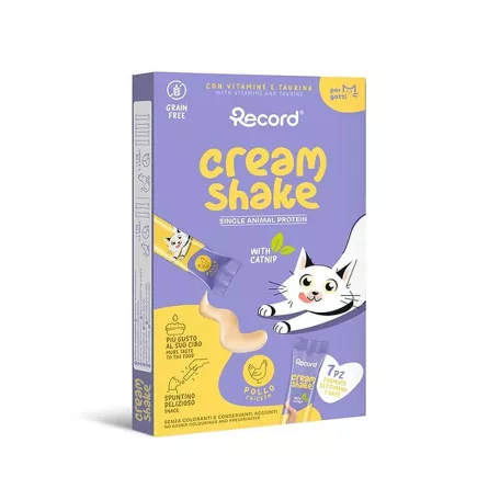 RECORD CREAM SHAKE Nedves Jutalomfalat Macskáknak Csirke és Macskamenta 7x12 g