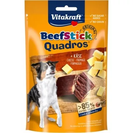 Vitakraft Beef Stick Quadros | Sajttal töltött marhahúsos jutalomfalat falatkák kistestű kutyák részére – 70 g