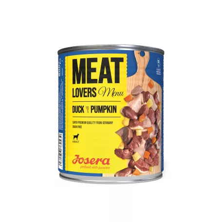Josera Meat Lovers Menu Duck with Pumpkin | Teljes értékű kacsás nedvestáp sütőtökkel felnőtt kutyáknak – 800 g