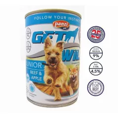   Panzi | Get Wild | Junior | Kölyök kutyáknak | Konzerv | Marha és alma - 415 g