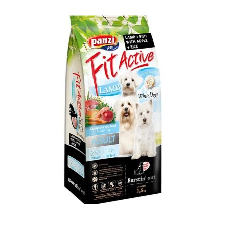 Panzi | FitActive WhiteDogs Hypoallergenic | Világos színű felnőtt kutyáknak | Száraztáp | Bárány  - 1,5 kg