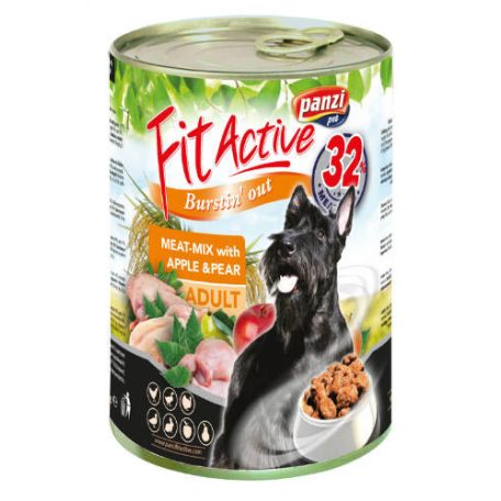 Panzi | FitActive | Felnőtt kutyáknak | Konzerv | Hús mix, alma és körte - 415 g