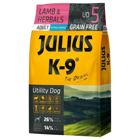 Julius K-9 | Utility Dog Hypoallergenic | Száraztáp | Felnőtt kutyáknak | Bárány, gyógynövény - 10 kg