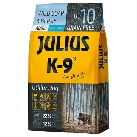 Julius K-9 | Utility Dog Hypoallergenic | Száraztáp | Felnőtt kutyáknak | Vaddisznó, bogyó - 10 kg