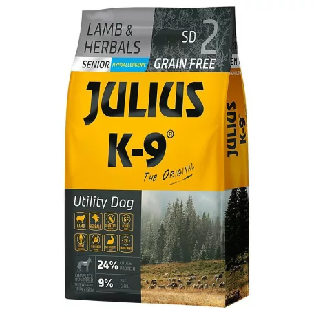 Julius K-9 | Utility Dog Hypoallergenic | Száraztáp | Idős, túlsúlyos kutyáknak | Bárány, gyógynövény - 10 kg