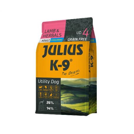 Julius K-9 | Utility Dog Hypoallergenic | Száraztáp | Felnőtt kutyáknak | Bárány, gyógynövény - 3 kg