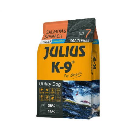 Julius K-9 | Utility Dog Hypoallergenic | Száraztáp | Felnőtt kutyáknak | Lazac, spenót - 3 kg