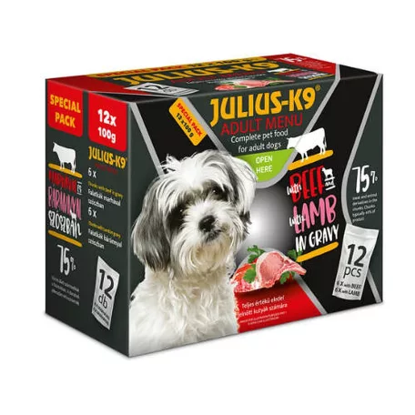 JULIUS-K9 | Adult Menu Beef & Lamb (marha,bárány) - Nedves eledel válogatás kutyák részére - 12x100g