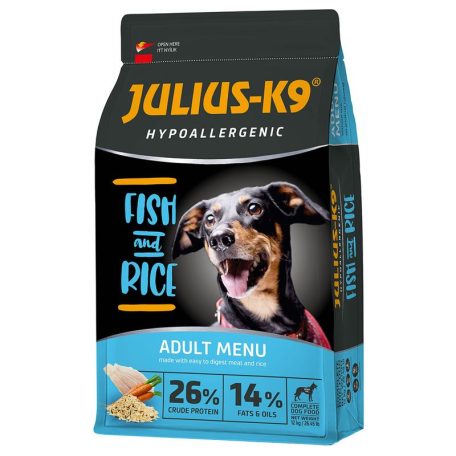 Julius K-9 | Hypoallergenic | Száraztáp | Felnőtt kutyáknak | Hal, rizs - 12 kg