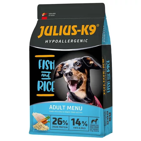 Julius K-9 | Hypoallergenic | Száraztáp | Felnőtt kutyáknak | Hal, rizs - 3 kg
