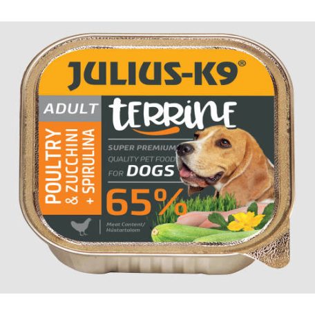 Julius K-9 | Dog Terrine | Felnőtt kutyáknak | Alutálas | Szárnyas, spirulina és cukkini - 150 g