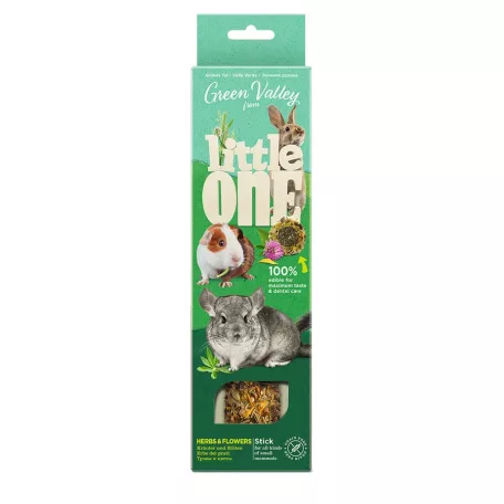 Little One „Green Valley” Teljesen ehető gabonamentes rúd kisemlősöknek gyógynövényekkel és virágokkal, 1х160 g