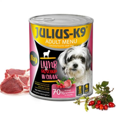 Julius K-9 | Felnőtt kutyáknak | Konzerv | Bárány és csipkebogyó - 800 g