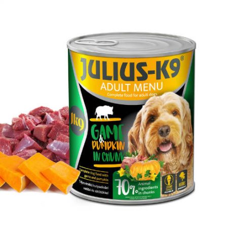 Julius K-9 | Felnőtt kutyáknak | Konzerv | Vad és sütőtök - 800 g