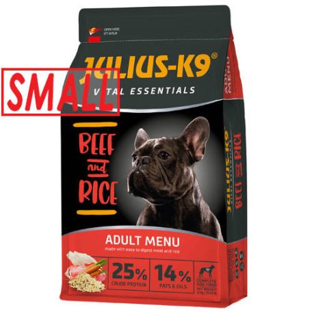 Julius K-9 | Vital Essentials | Száraztáp | Kistestű felnőtt kutyáknak | Marha, rizs - 12 kg