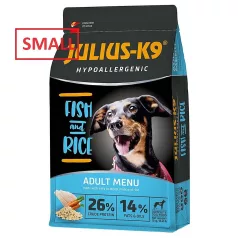   Julius K-9 | Hypoallergenic | Száraztáp | Kistestű felnőtt kutyáknak | Hal, rizs - 12 kg