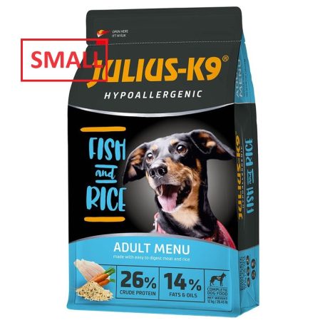 Julius K-9 | Hypoallergenic | Száraztáp | Kistestű felnőtt kutyáknak | Hal, rizs - 12 kg