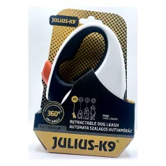   Julius-K9 | Retractable Dog Leash | Automata szalagos kutyapóráz – fekete/fehér/narancs (XS) 3 m