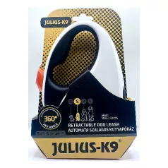   Julius-K9 | Retractable Dog Leash | Automata szalagos kutyapóráz – fekete/fehér/narancs (S) 5 m